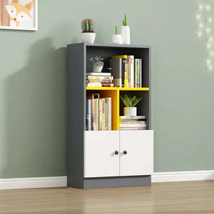 White Vertical Modern Rectangular Bookcase — White/ Yellow