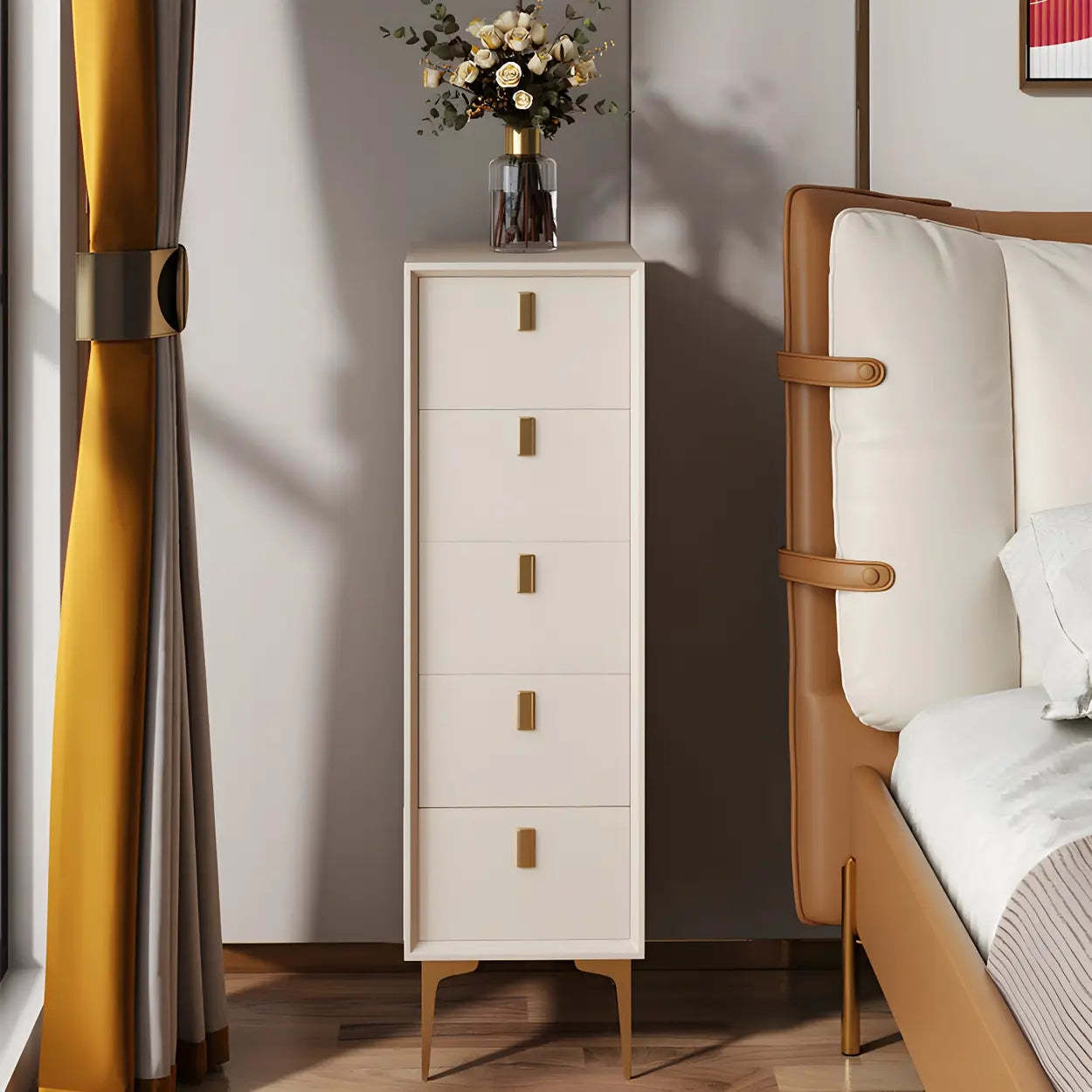 White Vertical Wood Semainier Dresser — White