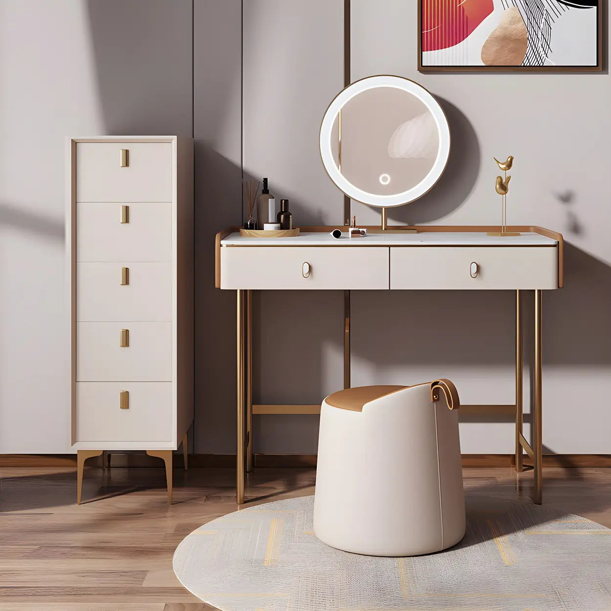 White Vertical Wood Semainier Dresser — White
