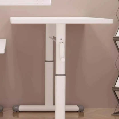 White Wood Adjustable T-Shape Standing Desk — Natural Finish / Without Chairs