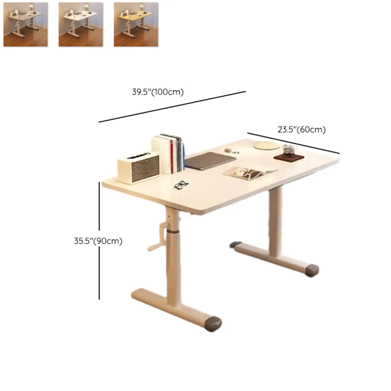 White Wood Adjustable T-Shape Standing Desk