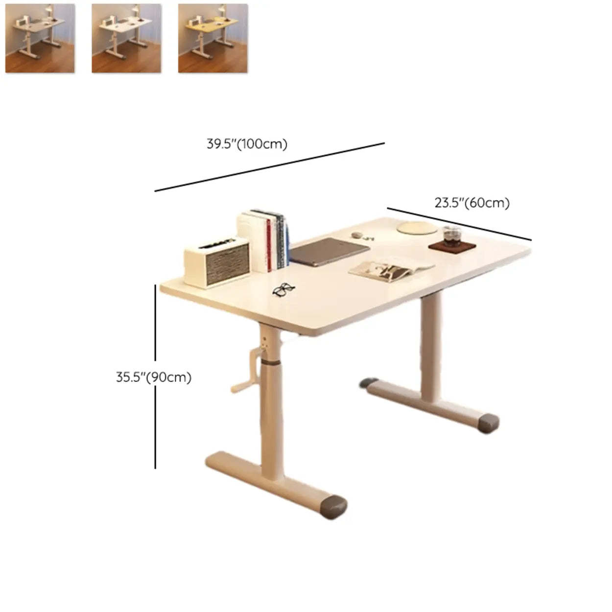 White Wood Adjustable T-Shape Standing Desk