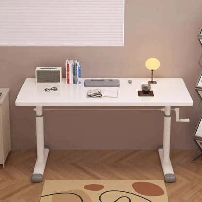 White Wood Adjustable T-Shape Standing Desk — Grey / Without Chairs
