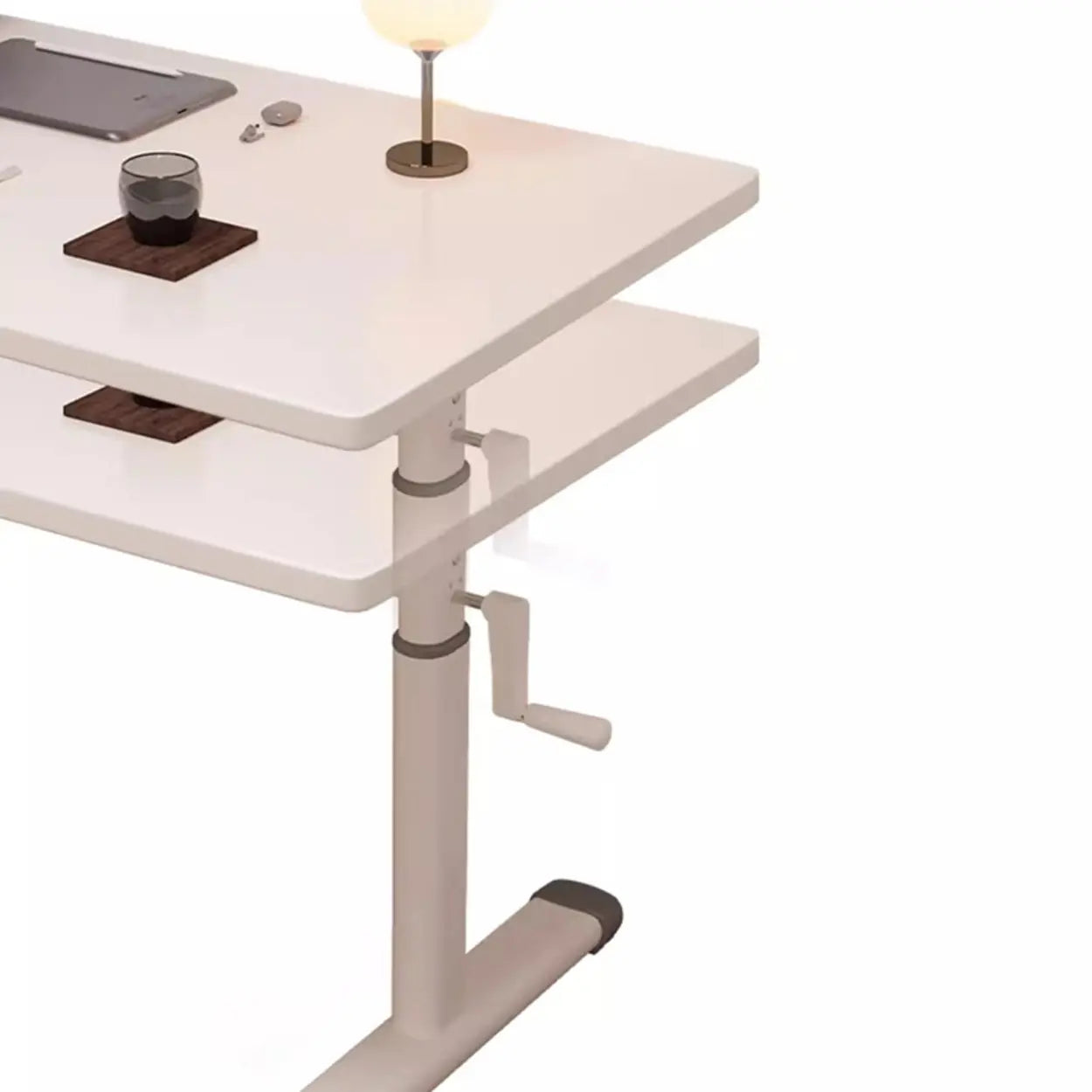 White Wood Adjustable T-Shape Standing Desk — Grey / Without Chairs