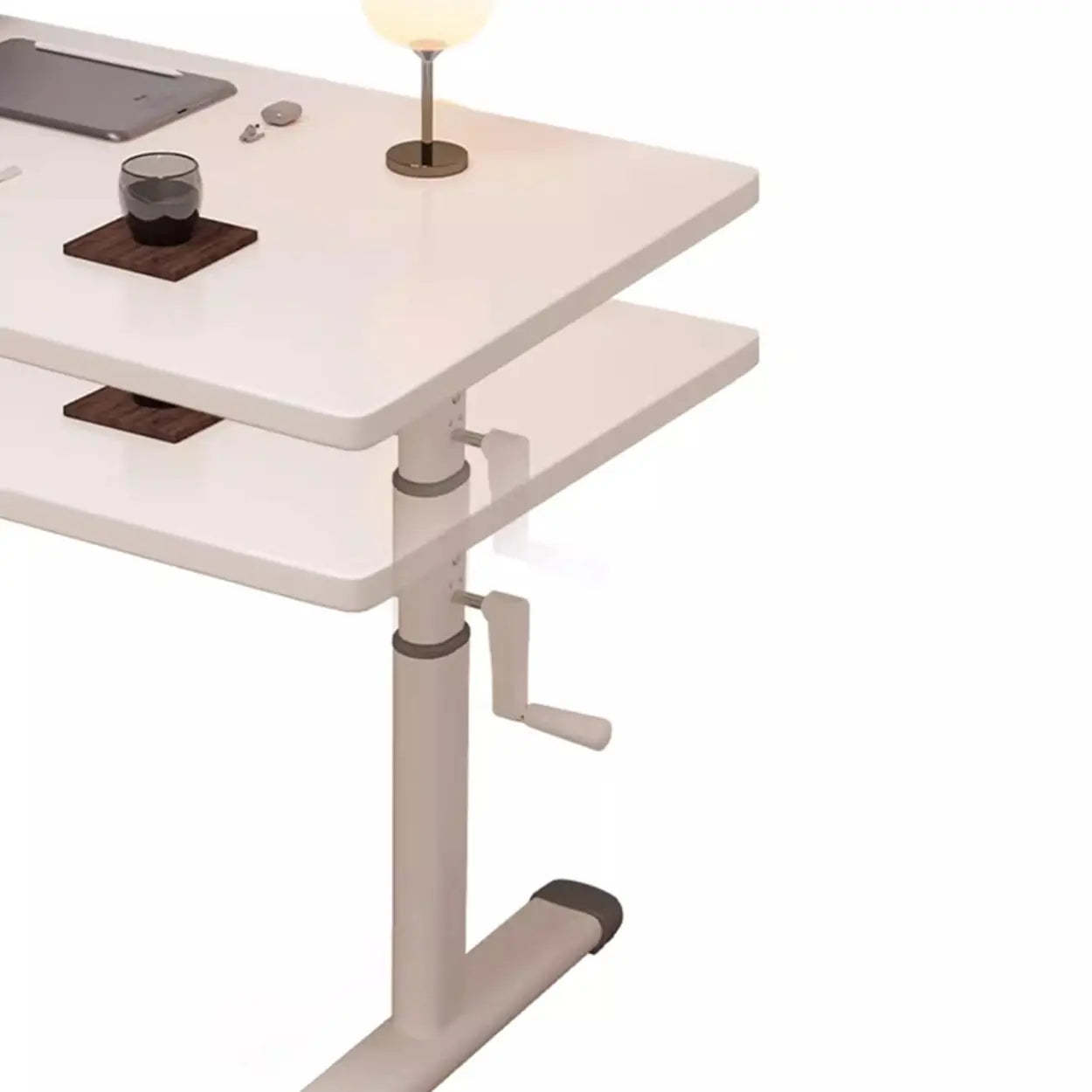 White Wood Adjustable T-Shape Standing Desk — Grey / Without Chairs