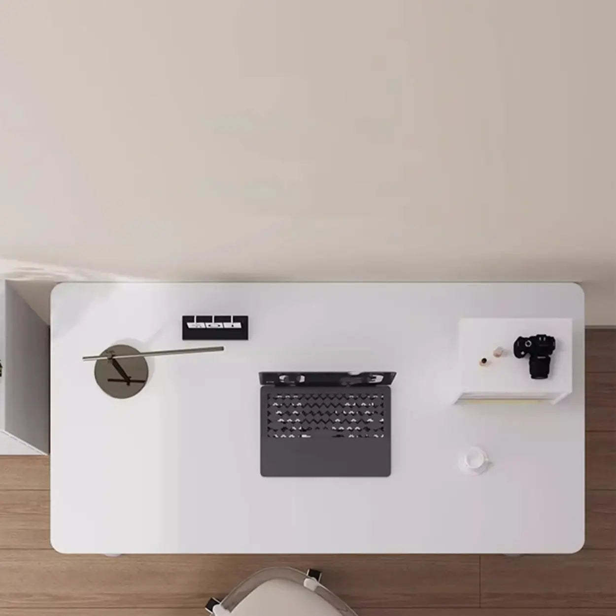 White Wood Adjustable T-Shape Standing Desk — White / Without Chairs