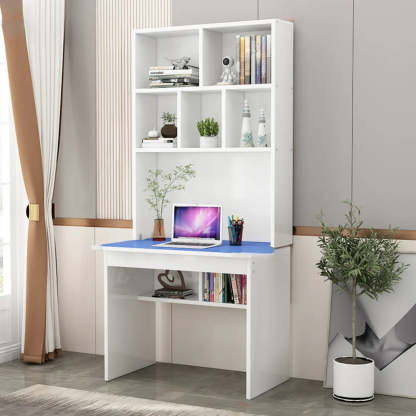 White Wood Sled Computer Desk with Cable Shelf — Without Chairs / White