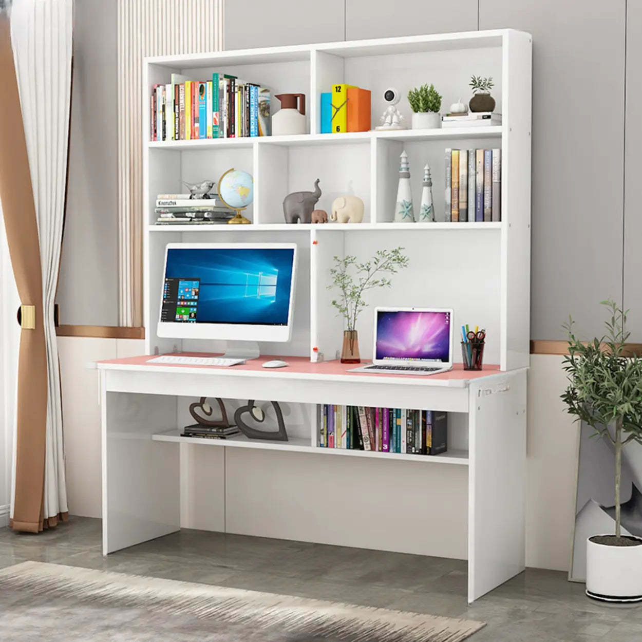 White Wood Sled Computer Desk with Cable Shelf | Lighom