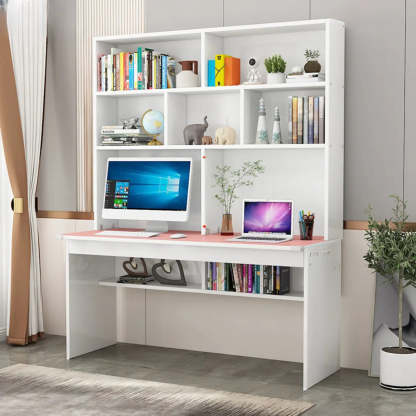 White Wood Sled Computer Desk with Cable Shelf — Without Chairs / Light Walnut