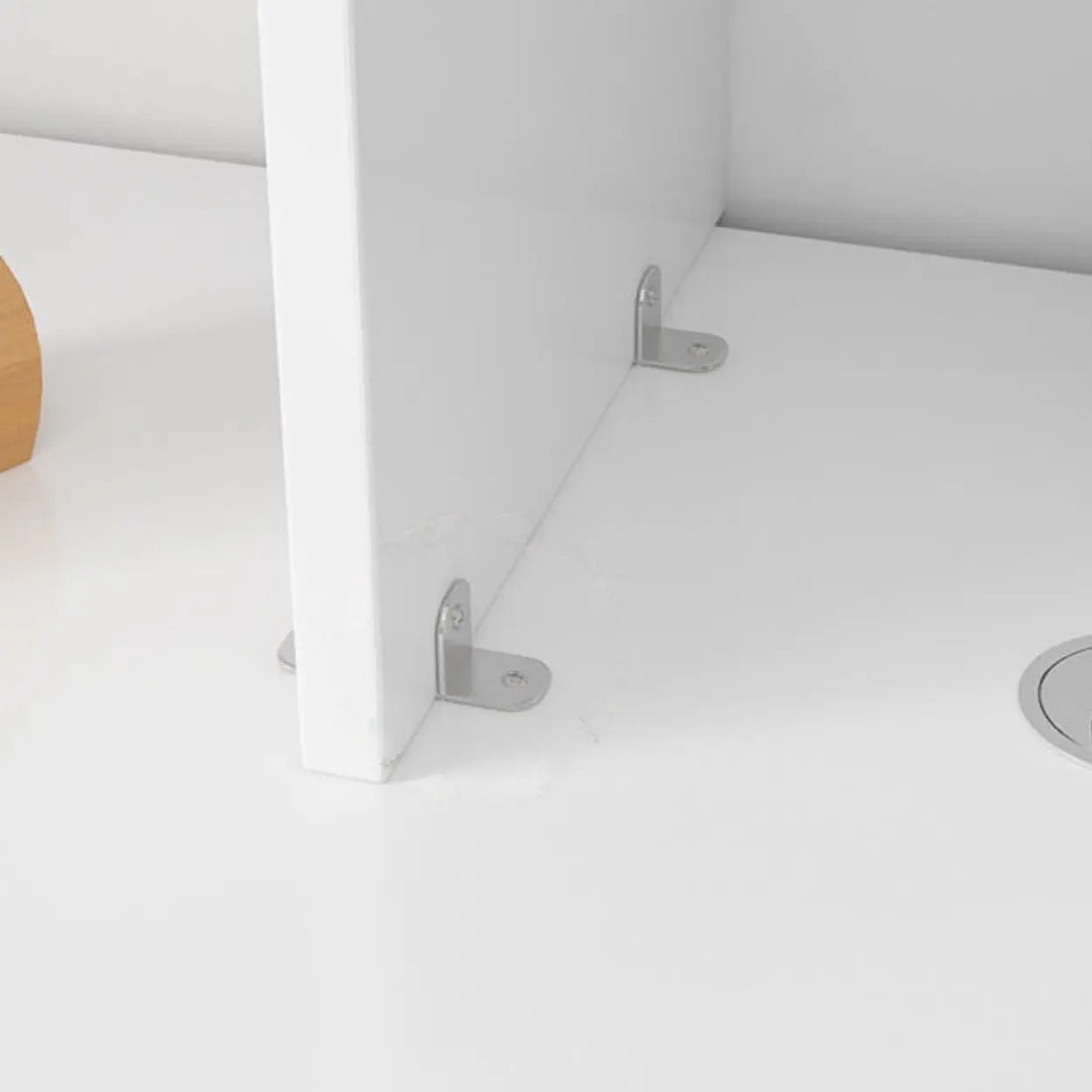 White Wood Sled Computer Desk with Cable Shelf — Without Chairs / White