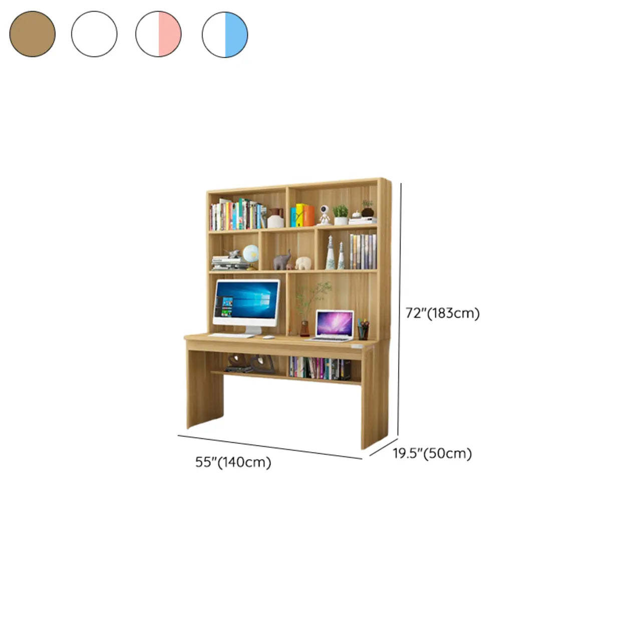 White Wood Sled Computer Desk with Cable Shelf — Without Chairs / Blue
