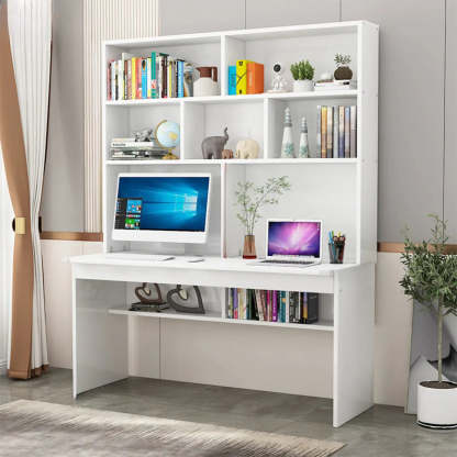 White Wood Sled Computer Desk with Cable Shelf — Without Chairs / Pink