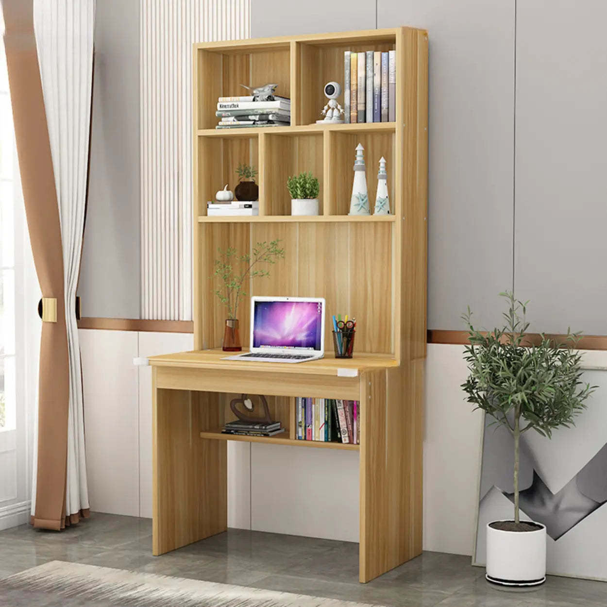 White Wood Sled Computer Desk with Cable Shelf — Without Chairs / Blue