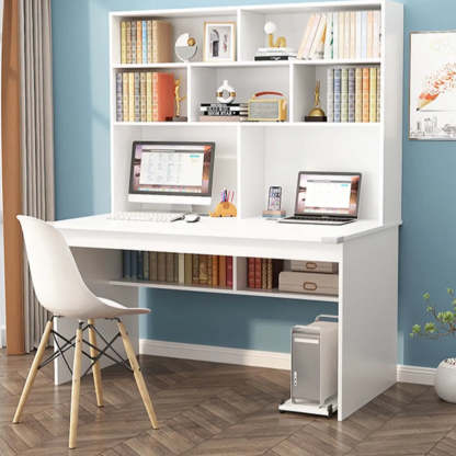 White Wood Sled Computer Desk with Cable Shelf — Without Chairs / Light Walnut