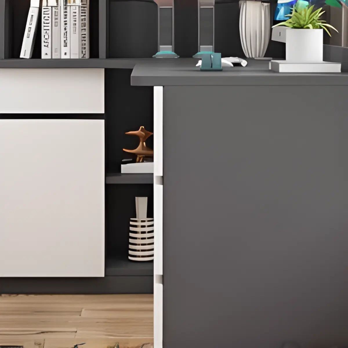 White Wood Hutch Computer Desk with Drawers — White / Without Chairs