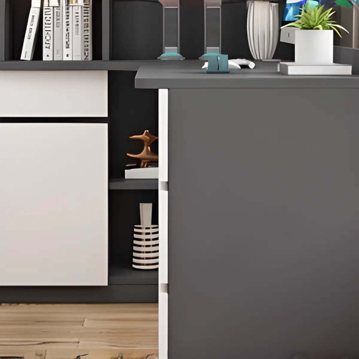 White Wood Hutch Computer Desk with Drawers — White / Without Chairs