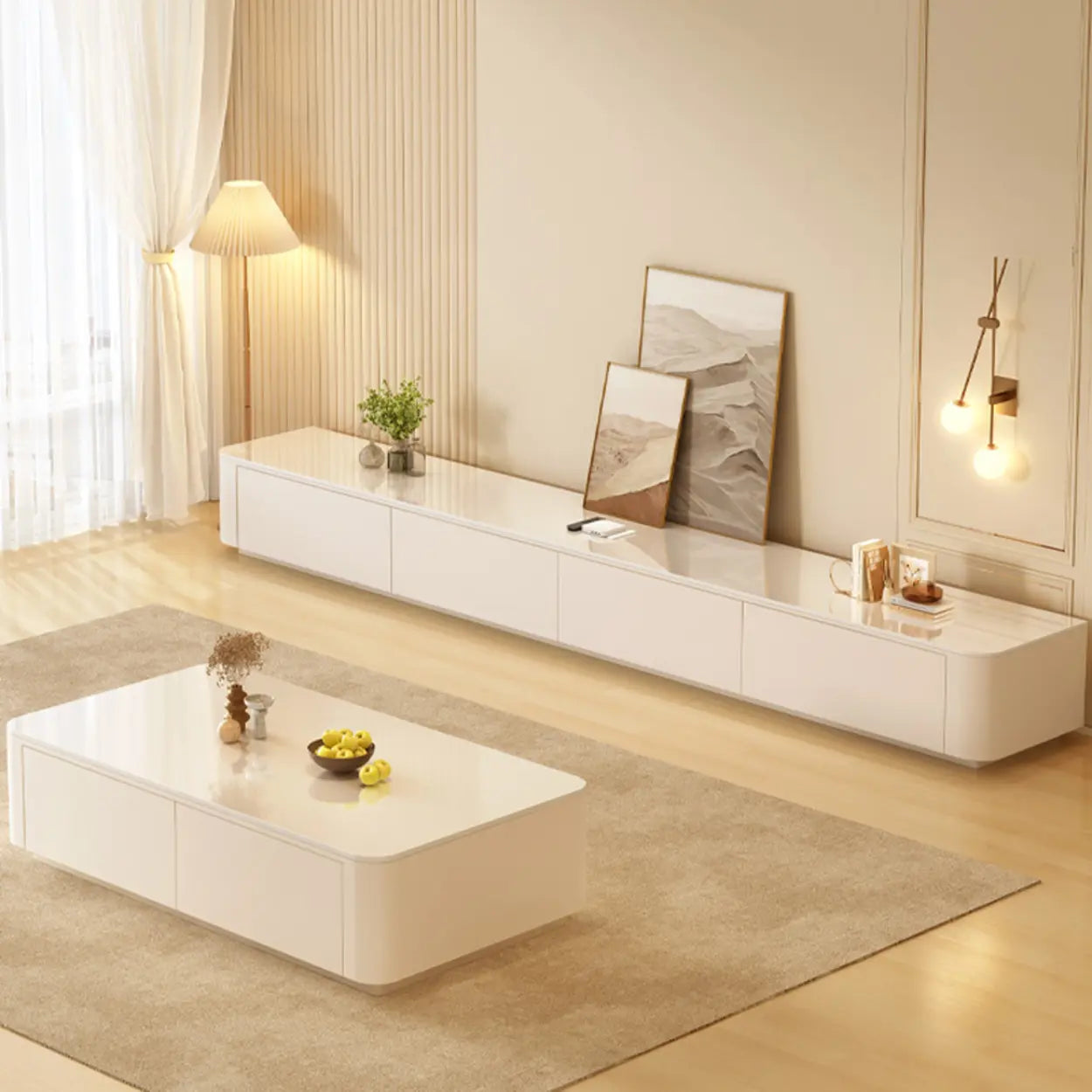 White Wood TV Stand with Cable Management