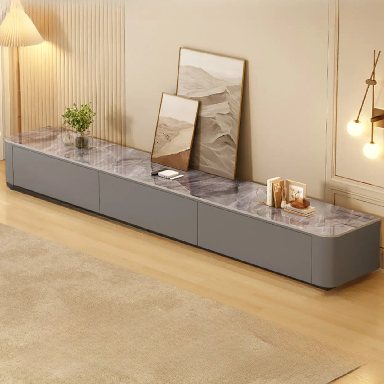 White Wood TV Stand with Cable Management
