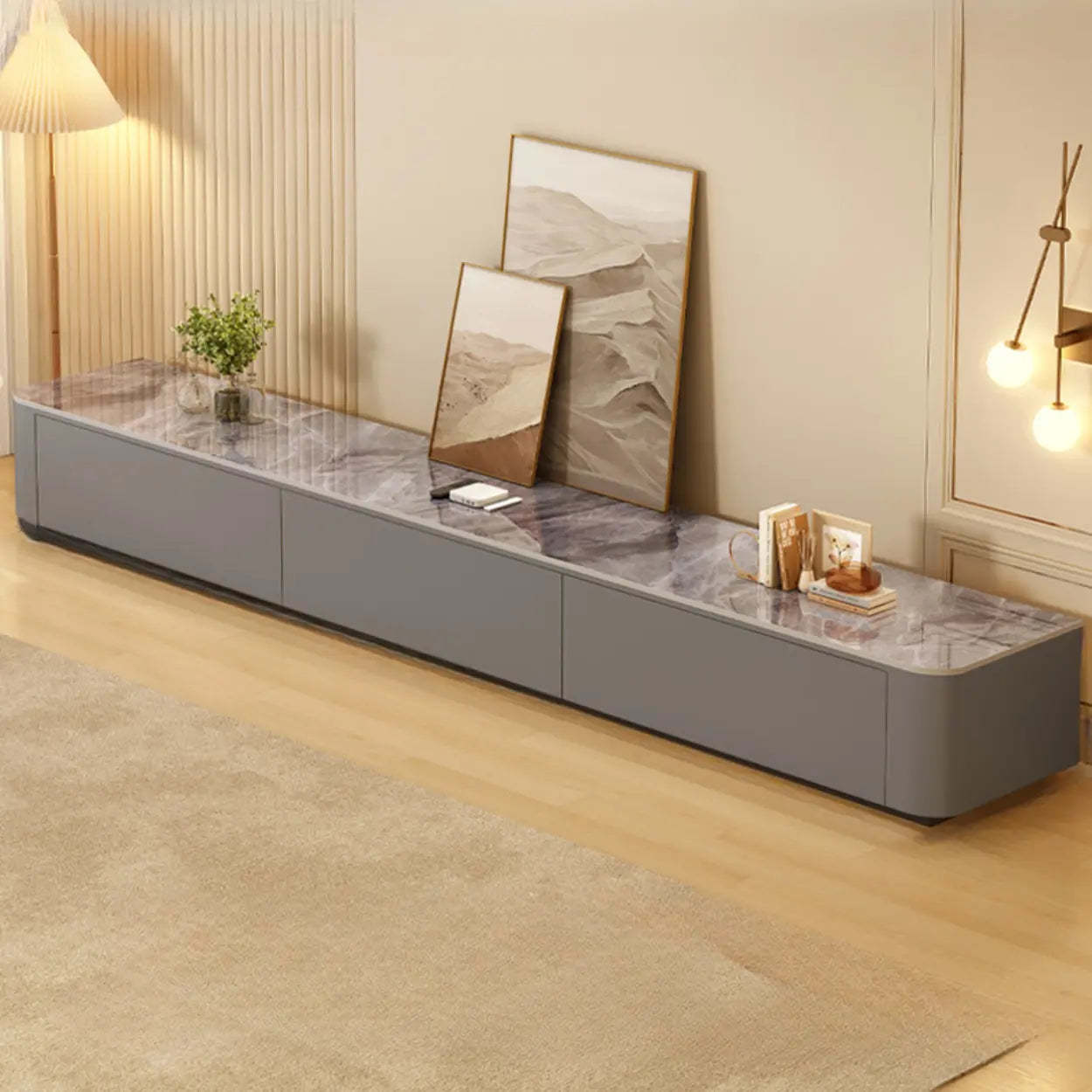 Modern management cable white tv stands — 63" L x 11.8" W x 14.2" H / Gray / Gray