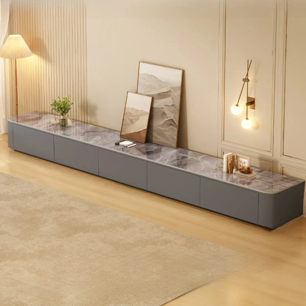 White Wood TV Stand with Cable Management — White / White
