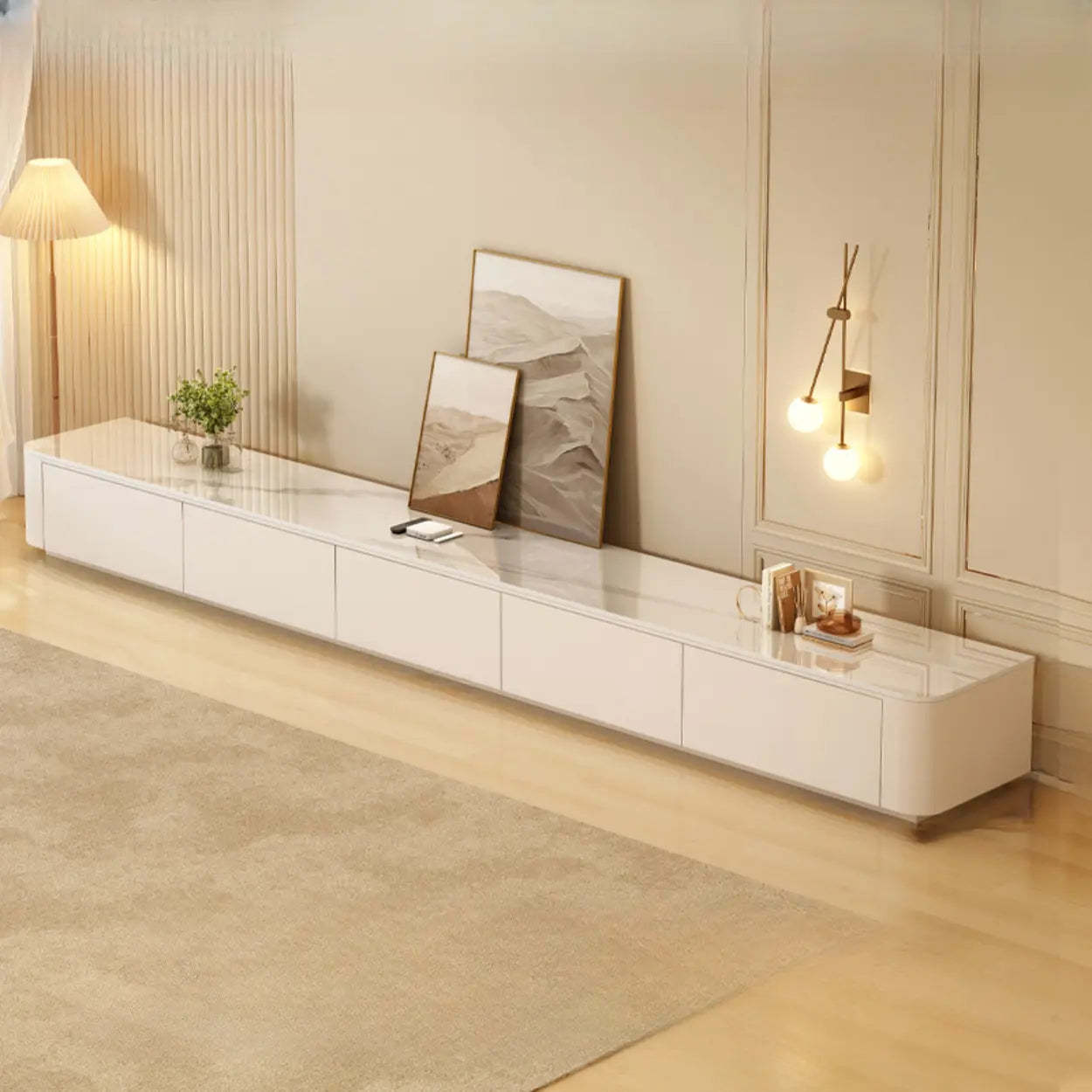 White Wood TV Stand with Cable Management — Grey / Gray