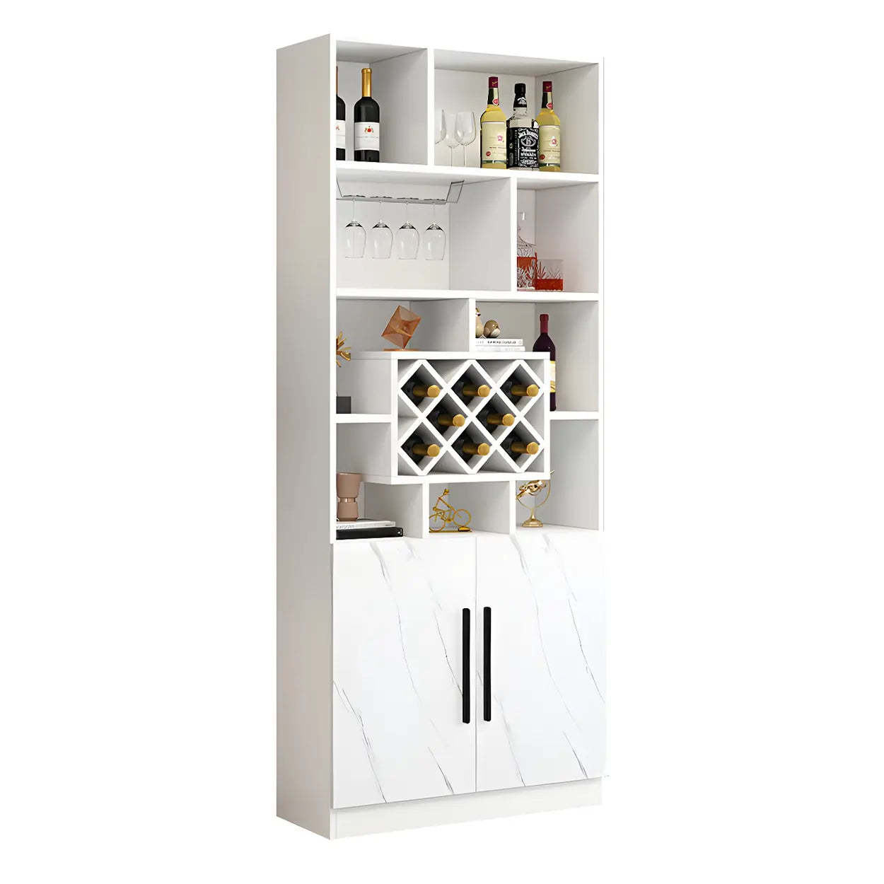 White Wood Freestanding Stemware Wine Cabinet — Grey