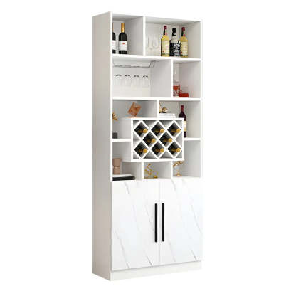 White Wood Freestanding Stemware Wine Cabinet — Grey