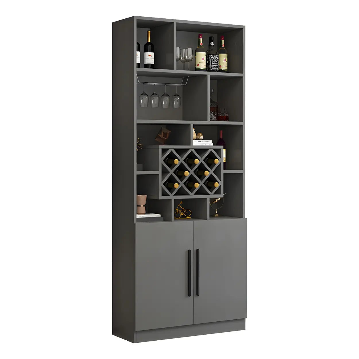 White Wood Freestanding Stemware Wine Cabinet — White