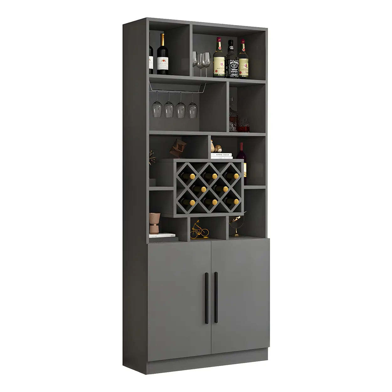 White Wood Freestanding Stemware Wine Cabinet — White