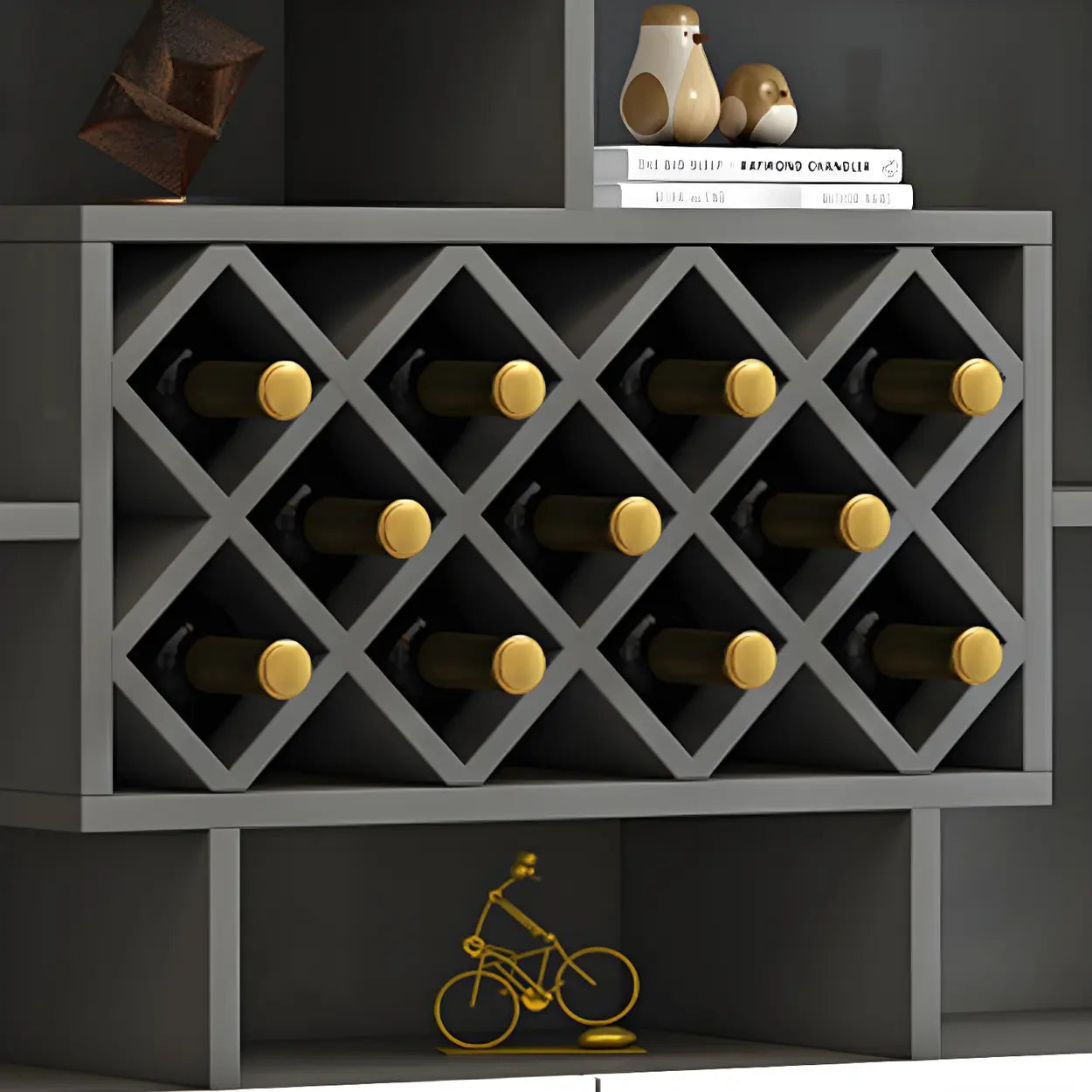 White Wood Freestanding Stemware Wine Cabinet — Gray-White