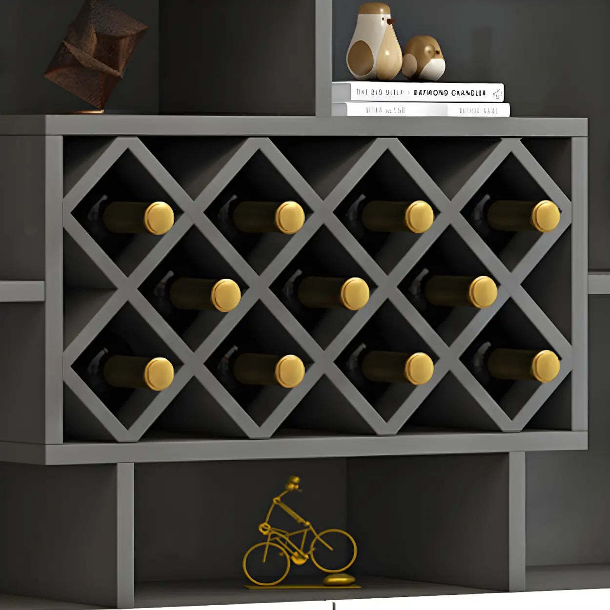 White Wood Freestanding Stemware Wine Cabinet — Gray-White