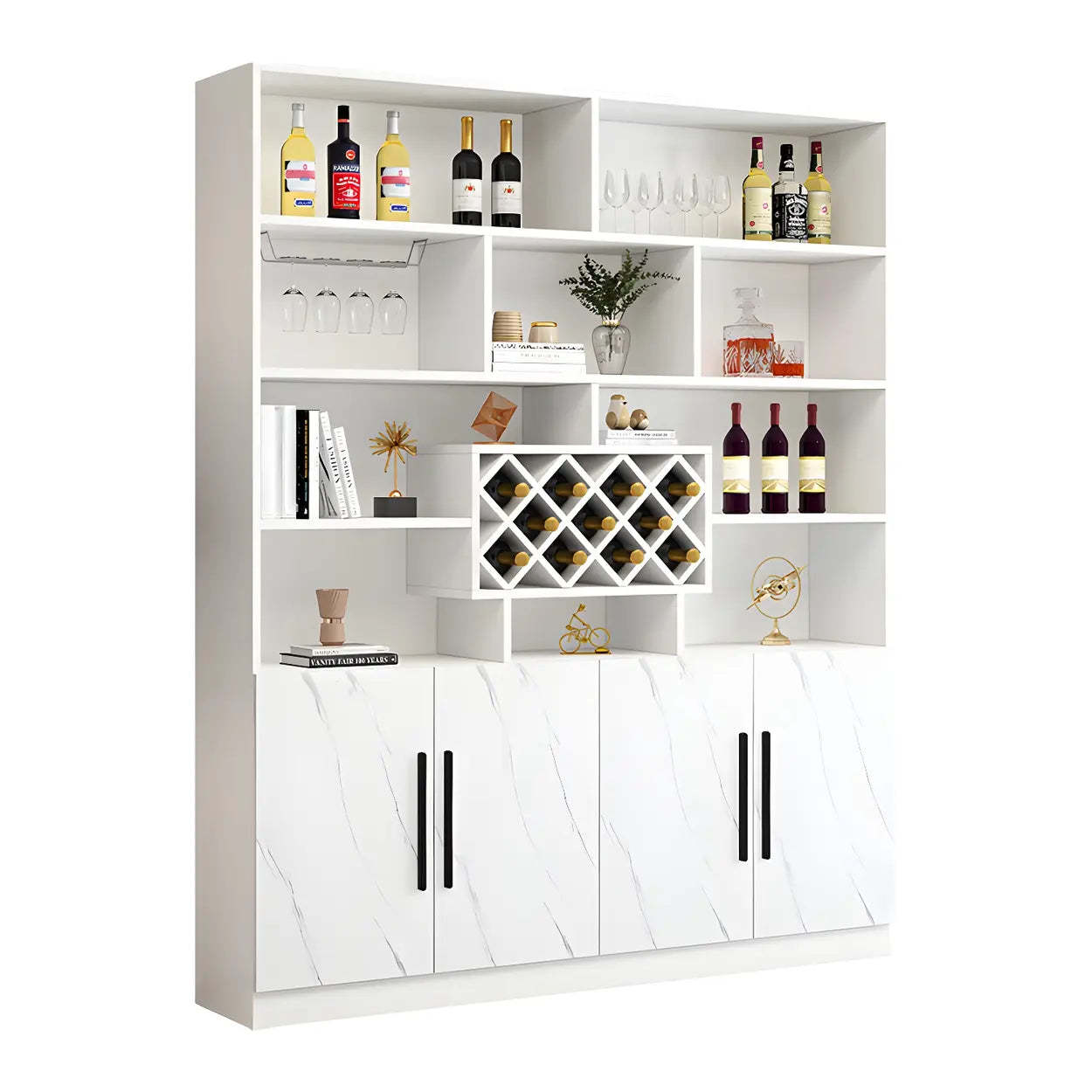 White Wood Freestanding Stemware Wine Cabinet — Grey