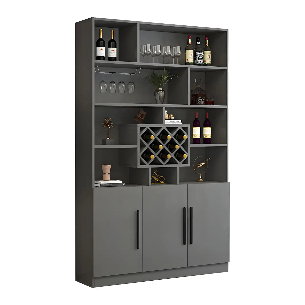 White Wood Freestanding Stemware Wine Cabinet — White