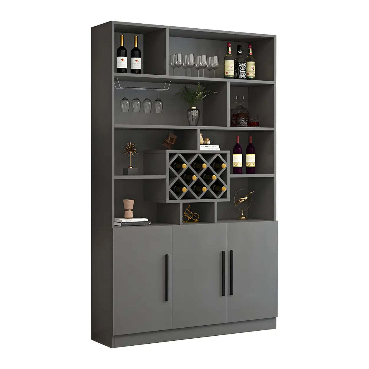 White Wood Freestanding Stemware Wine Cabinet — White