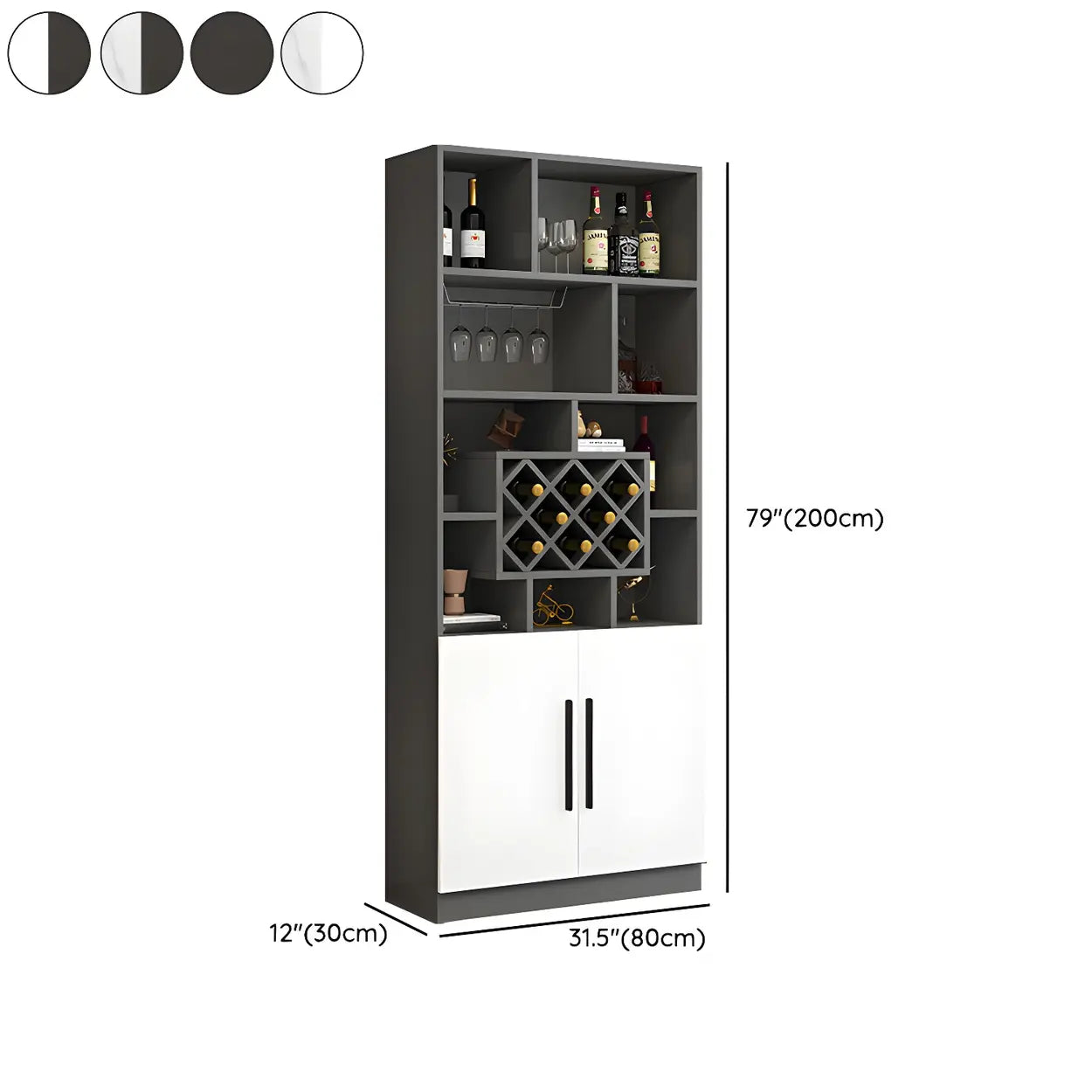 White Wood Freestanding Stemware Wine Cabinet