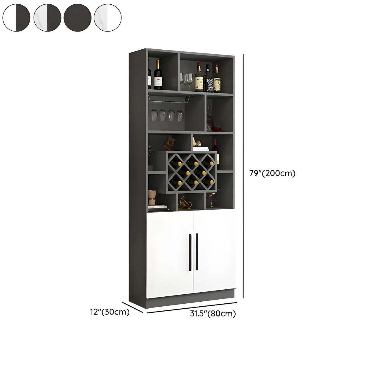 White Wood Freestanding Stemware Wine Cabinet