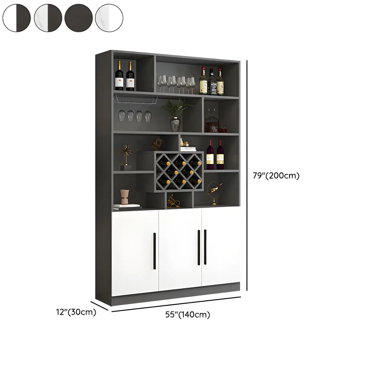 White Wood Freestanding Stemware Wine Cabinet