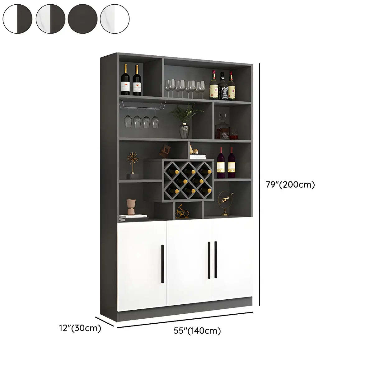 White Wood Freestanding Stemware Wine Cabinet