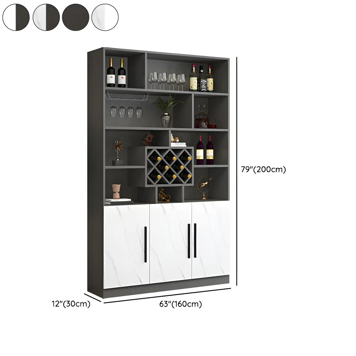 White Wood Freestanding Stemware Wine Cabinet