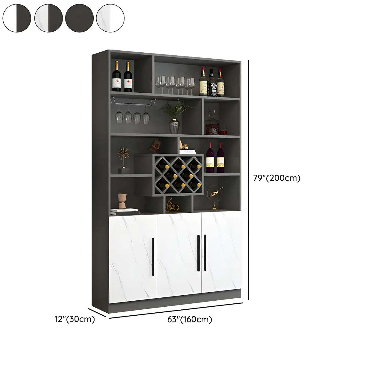 White Wood Freestanding Stemware Wine Cabinet