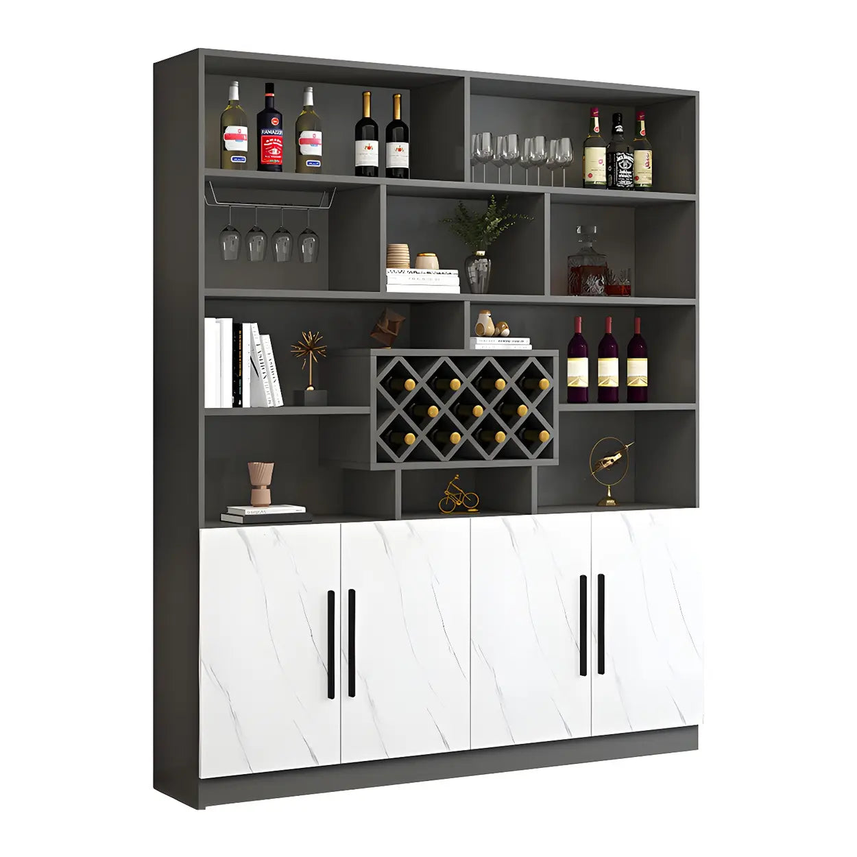 White Wood Freestanding Stemware Wine Cabinet — Grey
