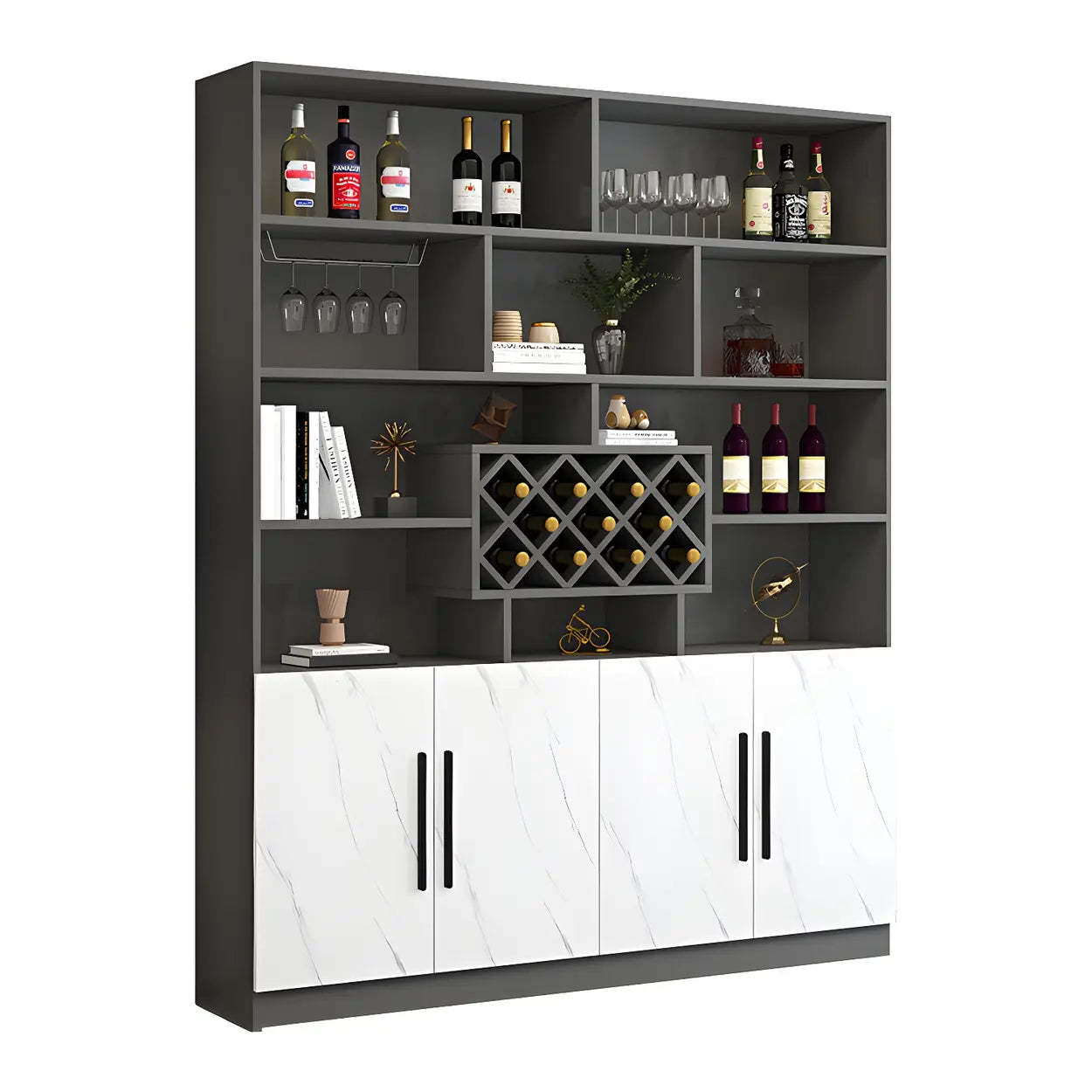 White Wood Freestanding Stemware Wine Cabinet — Grey