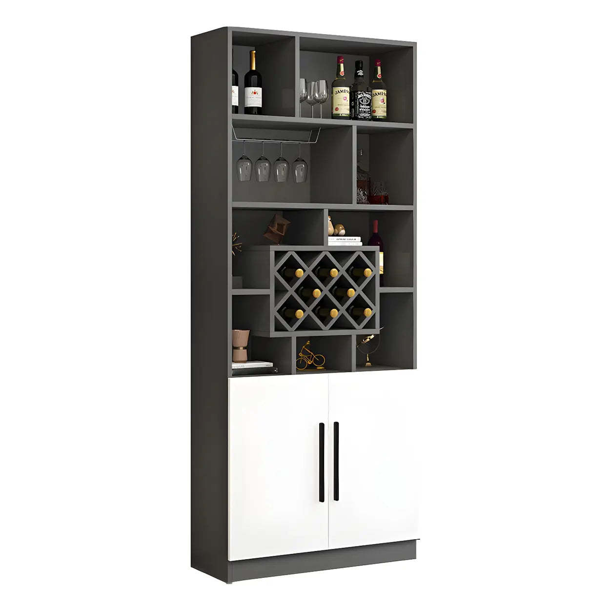 White Wood Freestanding Stemware Wine Cabinet — White