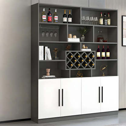 White Wood Freestanding Stemware Wine Cabinet — Grey