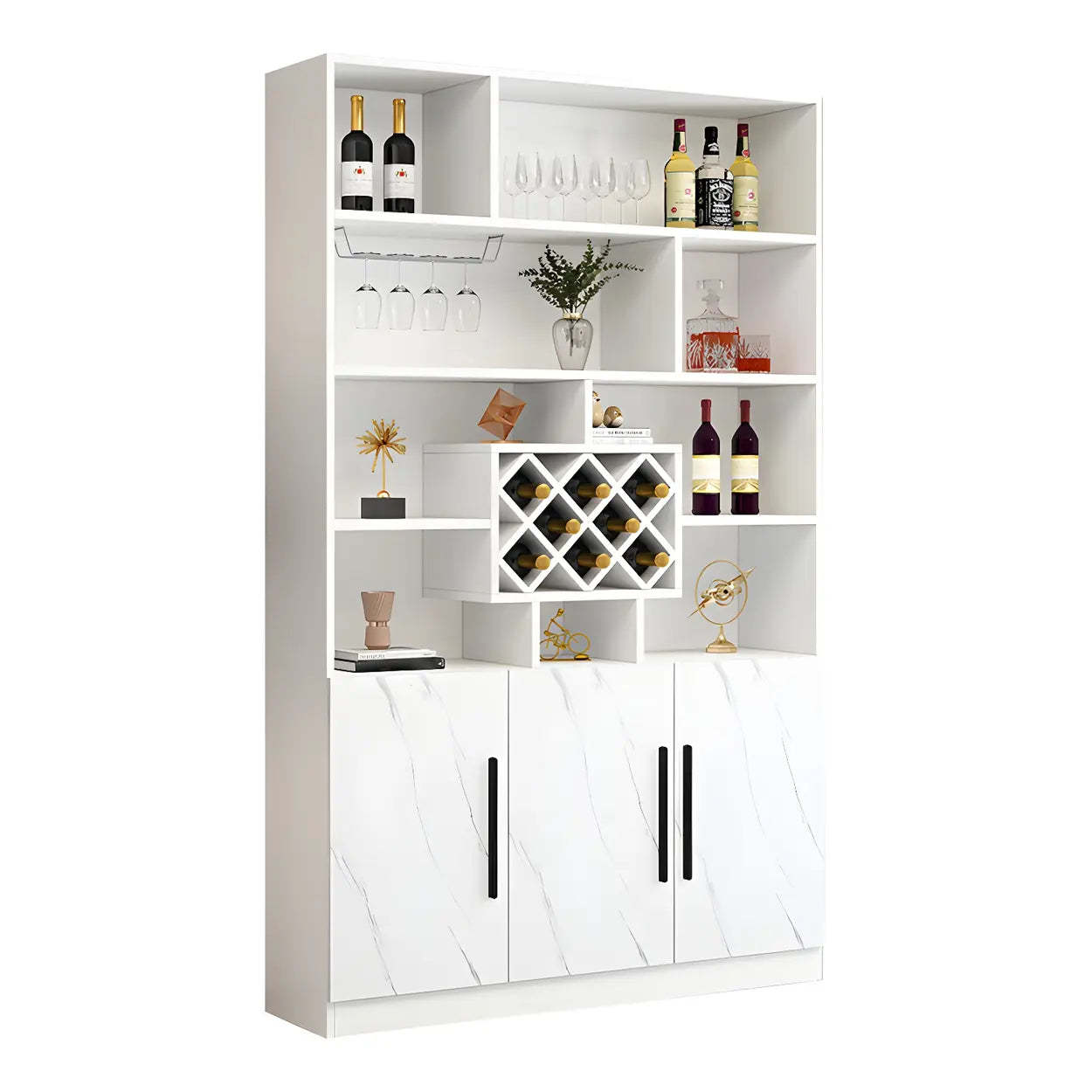 White Wood Freestanding Stemware Wine Cabinet — White