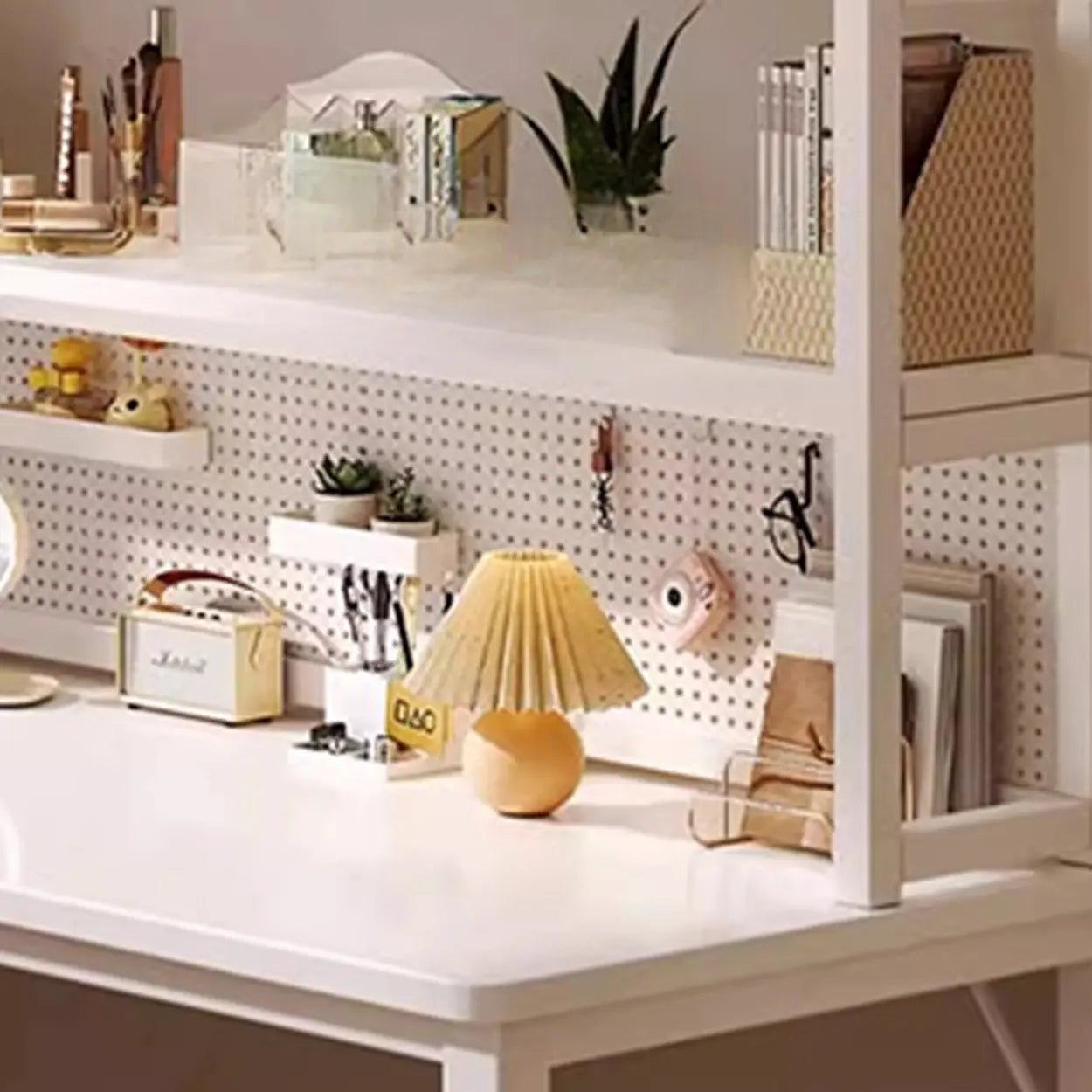 White Wood H-Base L-Shape Writing Desk — Right Hand Return / Table Only