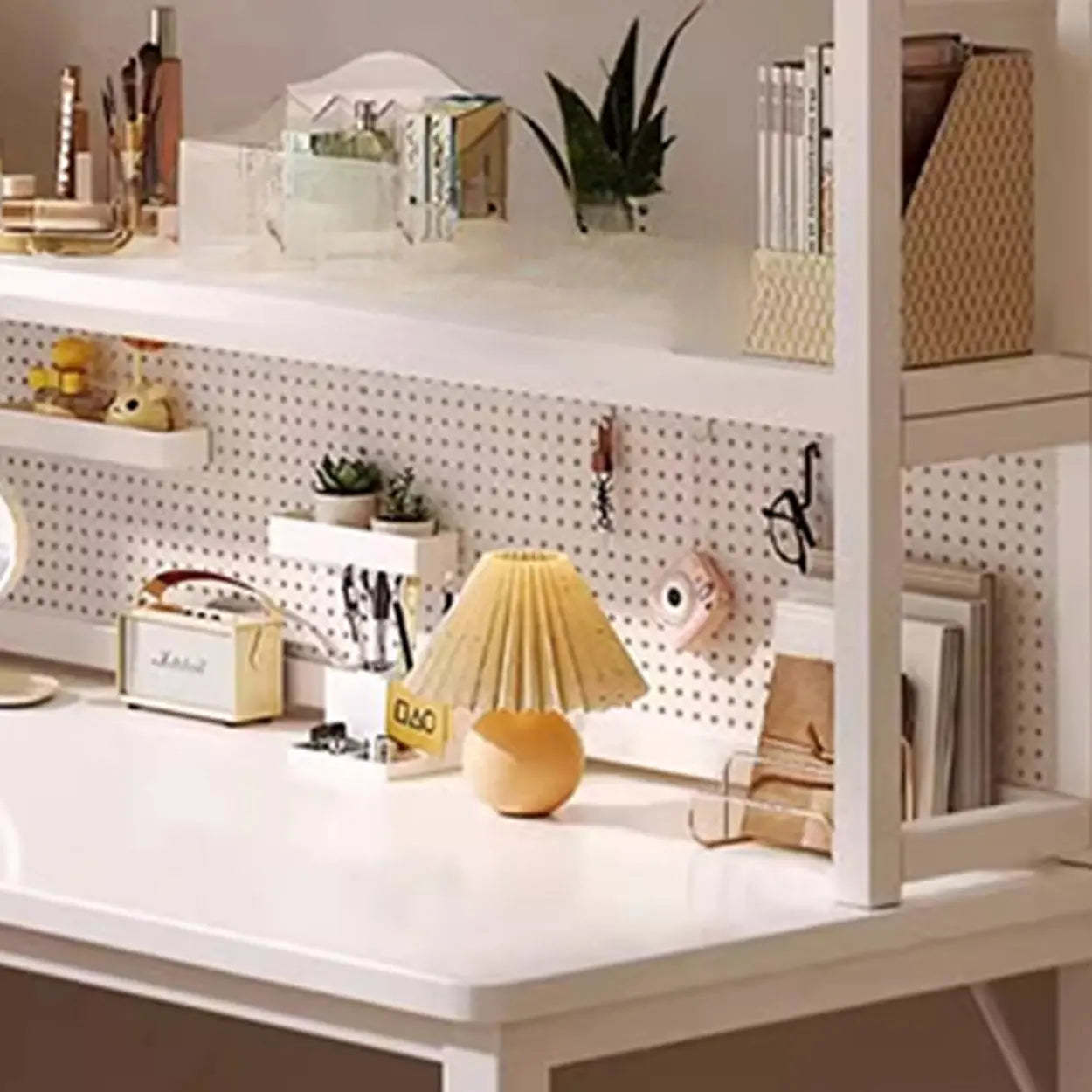 White Wood H-Base L-Shape Writing Desk — Right Hand Return / Table Only
