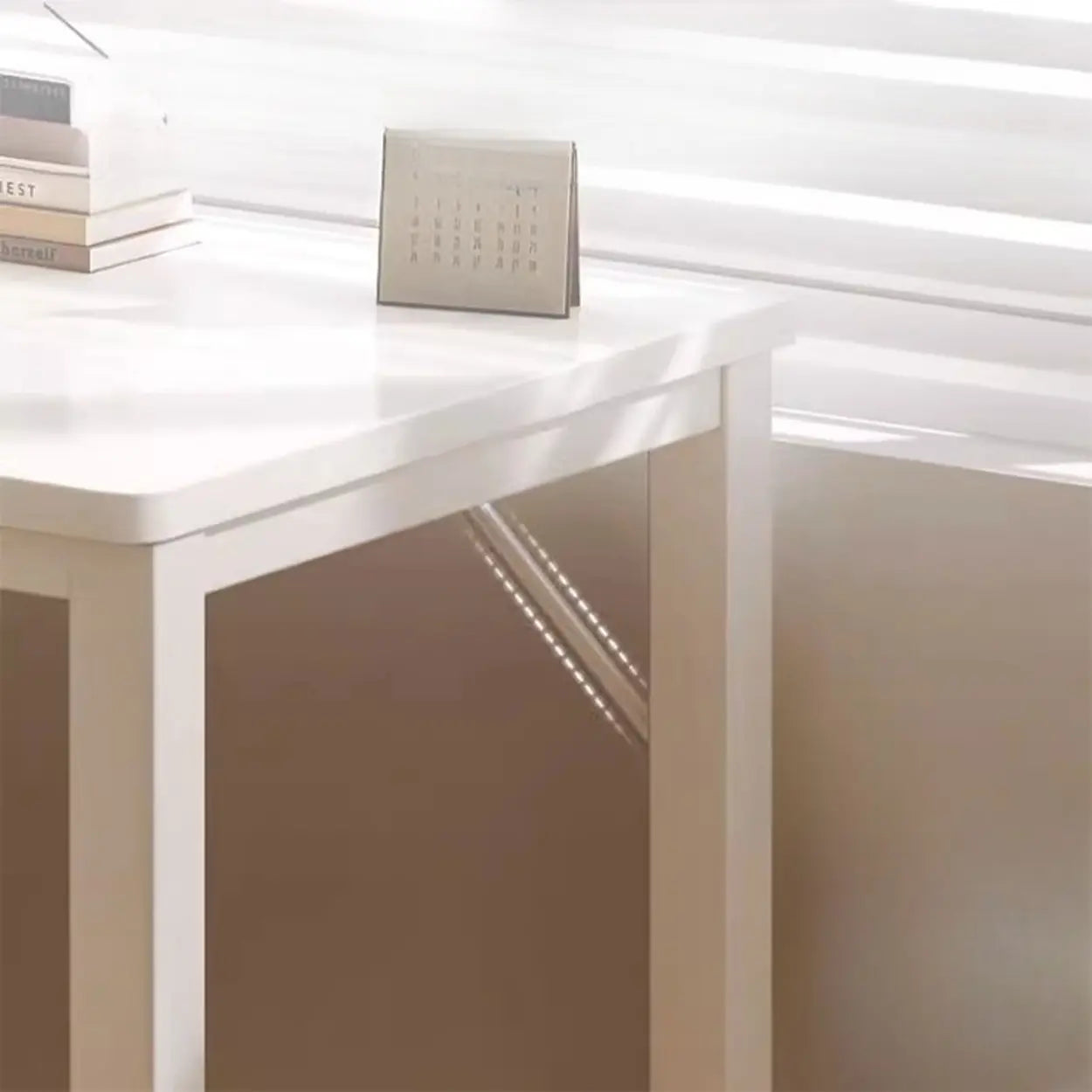 White Wood H-Base L-Shape Writing Desk — Right Hand Return / Table Only