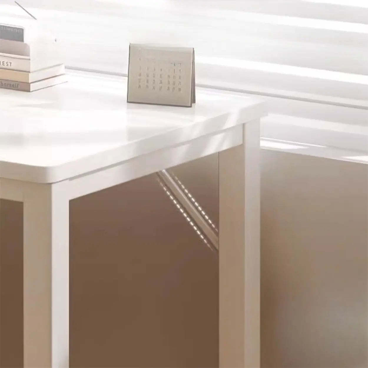 White Wood H-Base L-Shape Writing Desk — Right Hand Return / Table Only