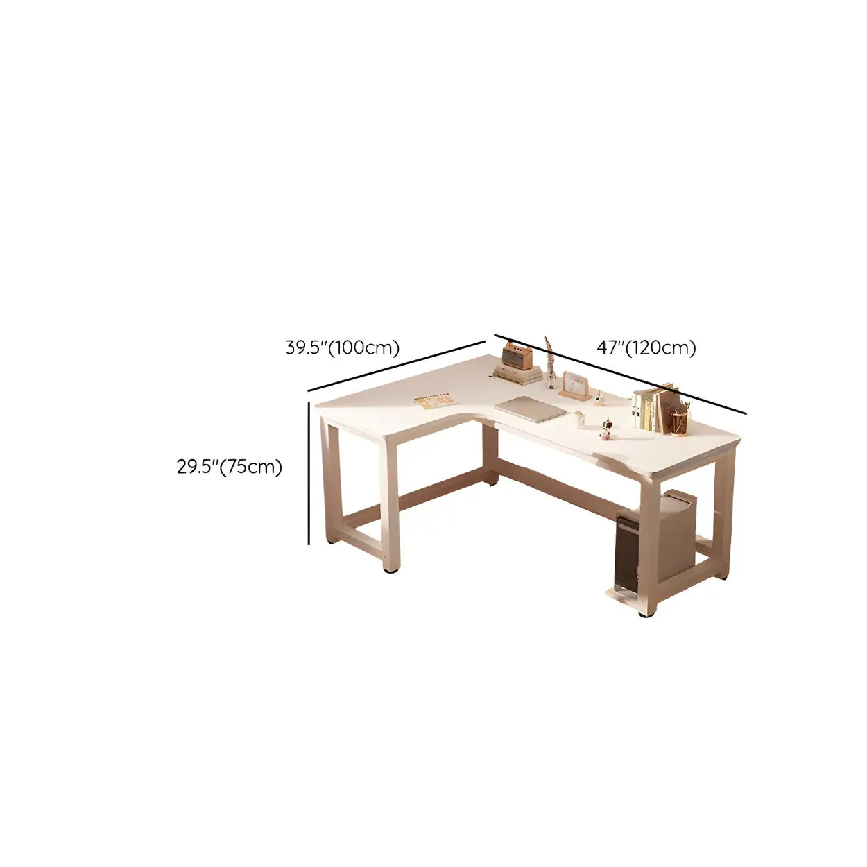 White Wood H-Base L-Shape Writing Desk — Right Hand Return / Table Only